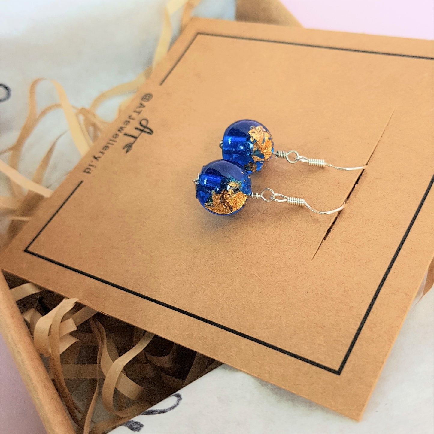 Signature Blue Bola with Gold Leaf Handmade Earring