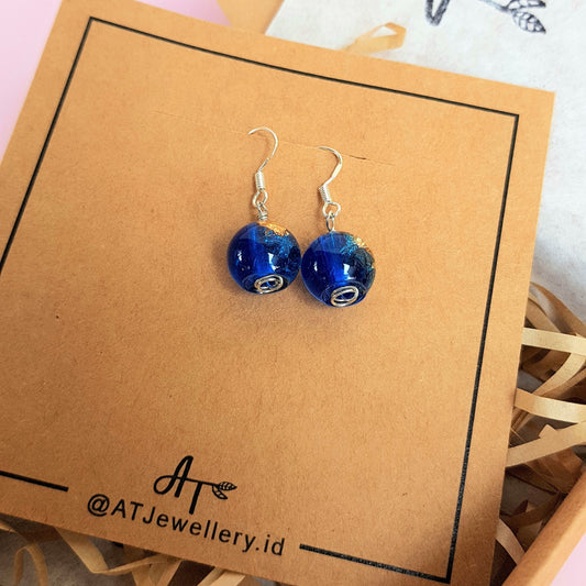Signature Blue Bola with Gold Leaf Handmade Earring