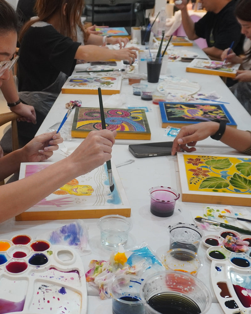 Painting Batik together workshop experience batam 