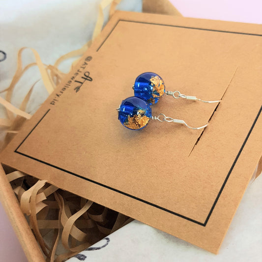 Signature Blue Bola with Gold Leaf Handmade Earring